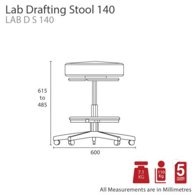 MA Lab Stool With Ring Lever and Foot Ring